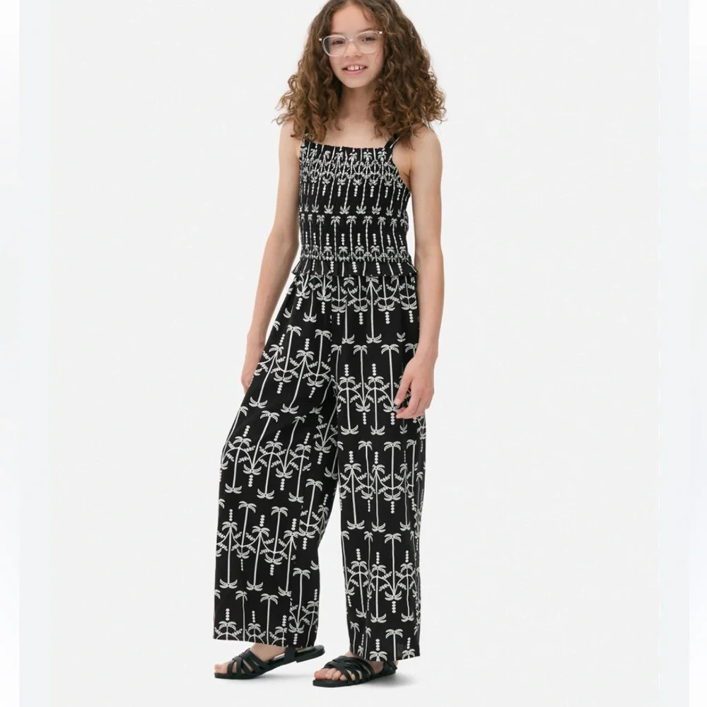 Primark Black & White Smocked Wide-Leg Jumpsuit Girl’s Kids 11/12 Tropical Palm